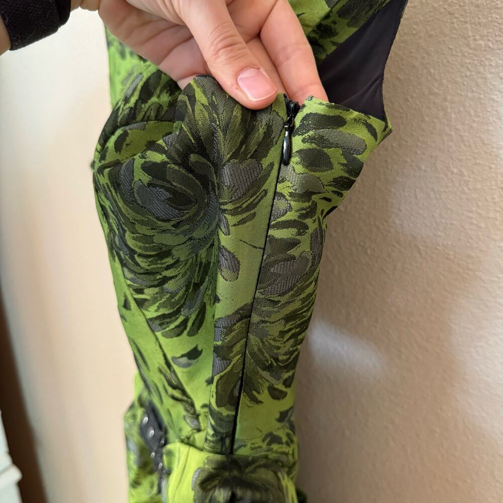 Anthropologie Eva Franco Retro Green Floral Fit and Flare Womens sz 6 Waist Belt - Picture 6 of 13